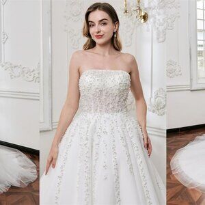 Darius Cordell -WT4886 strapless a-line beaded wedding ball gown w/ empire waist